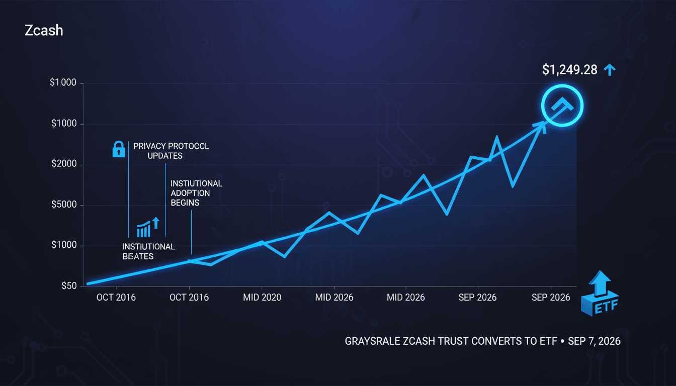 A graph showing Zcash's price increase following the ETF launch, emphasizing its rise in market capitalization.