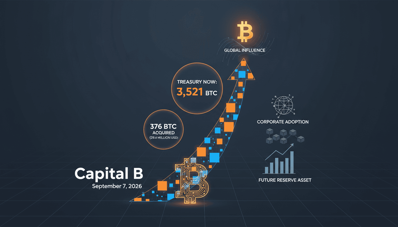 Infographic showing Capital B's Bitcoin treasury growth and its impact on corporate finance.