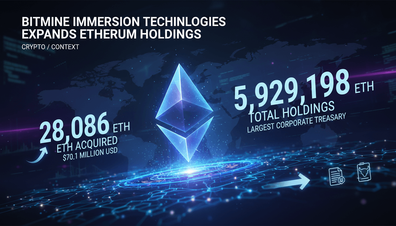 Infographic detailing BitMine's acquisition of 28,086 ETH and its market implications.