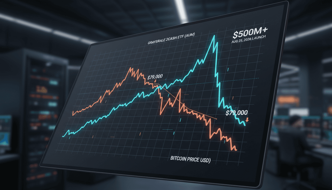 A chart showing the growth of Grayscale Zcash ETF and Bitcoin price trends.