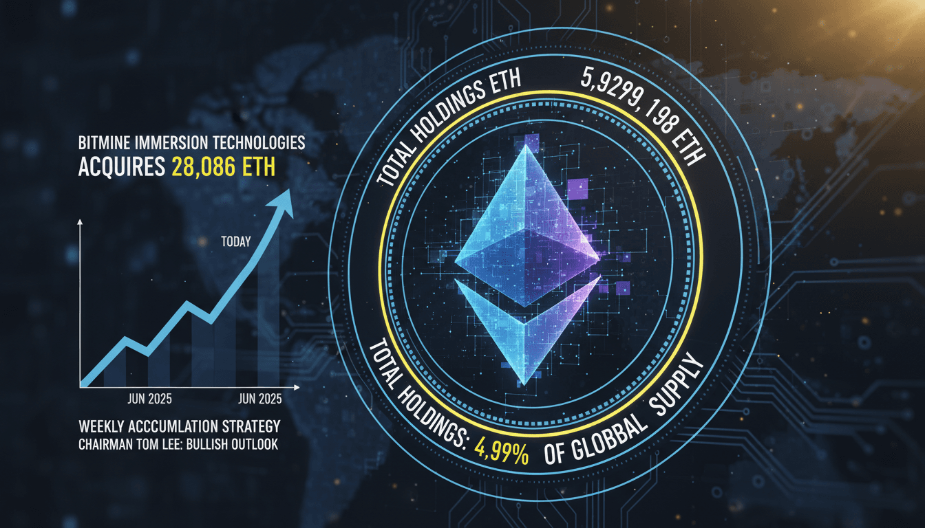 BitMine Immersion Technologies Acquires 28,086 ETH Increasing Holdings to 4.9% of Ethereum Supply