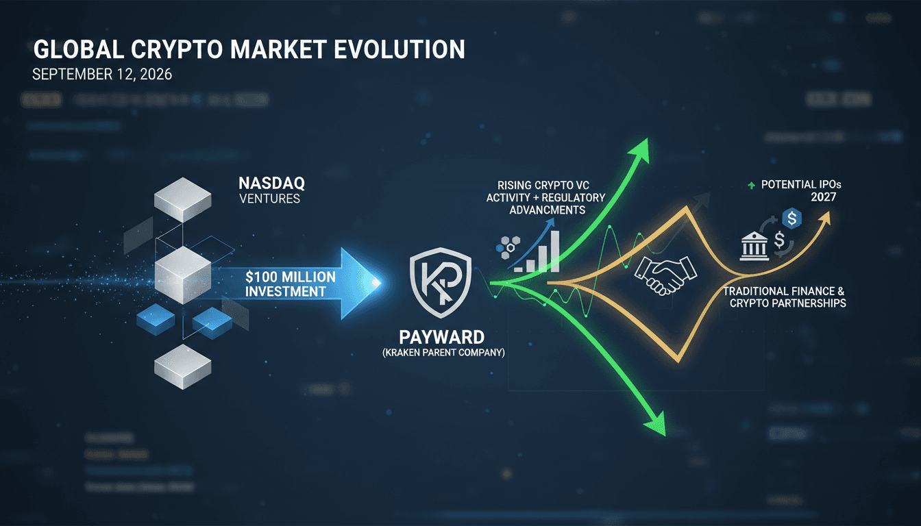 Infographic showing Payward's $100 million investment from Nasdaq Ventures and its impact on the crypto market.
