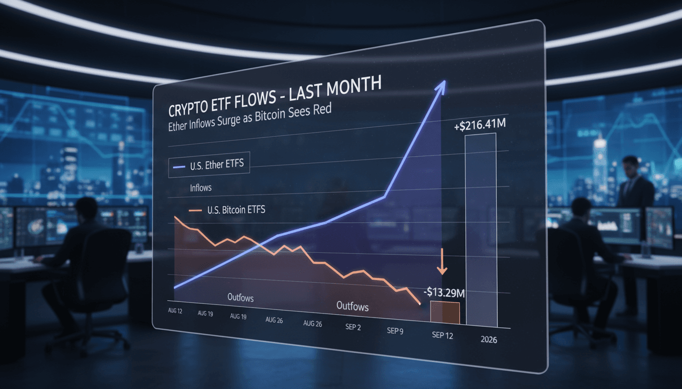 A visual representation of the inflows and outflows of Ether and Bitcoin ETFs, highlighting the recent market trends.