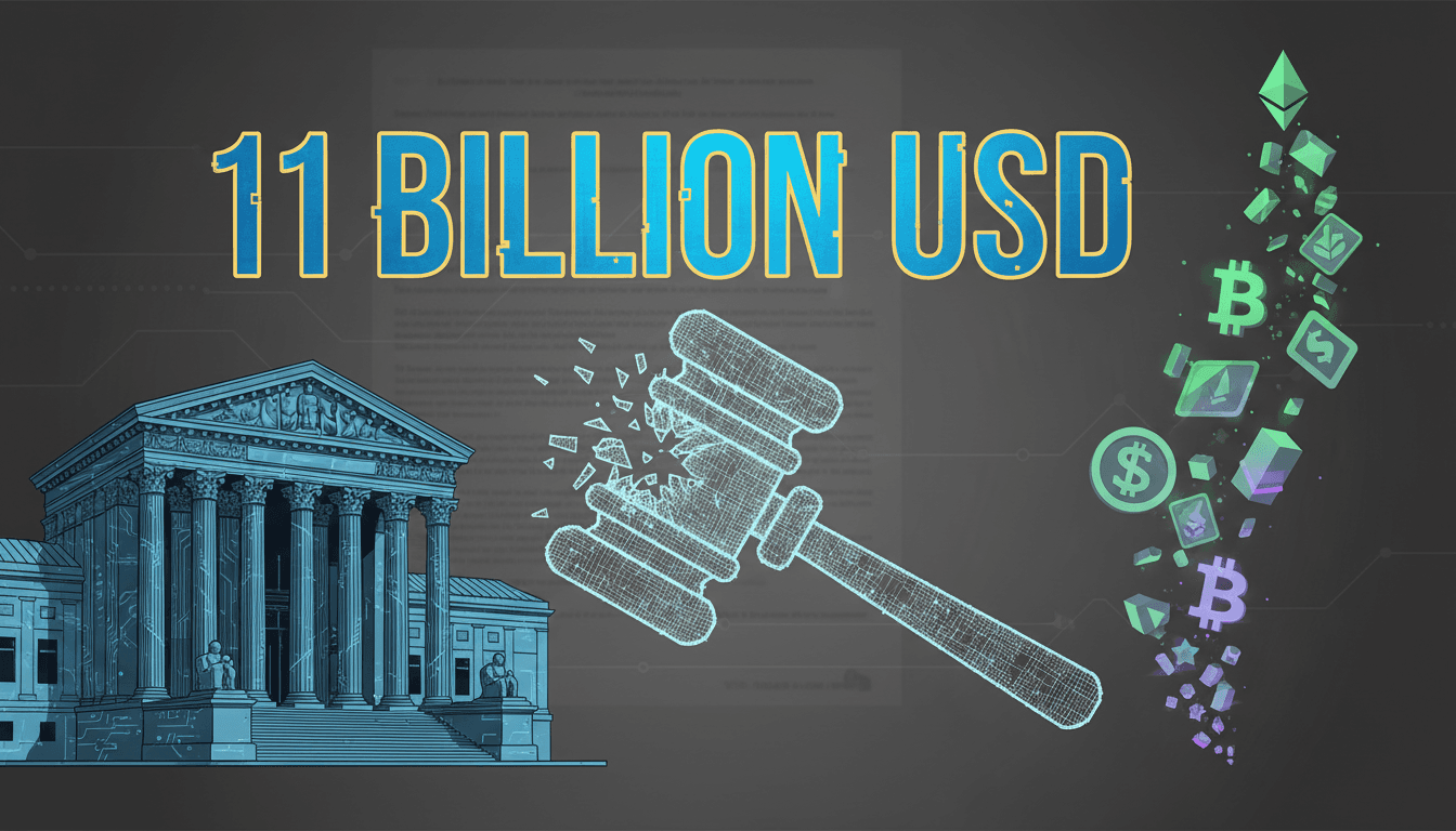 A visual representation of Sam Bankman-Fried's Supreme Court appeal, highlighting the $11 billion forfeiture amount.