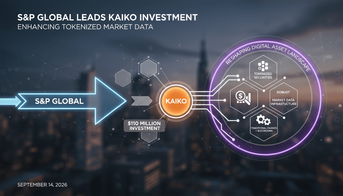 Infographic showing S&P Global's investment in Kaiko and its impact on tokenized market data services.