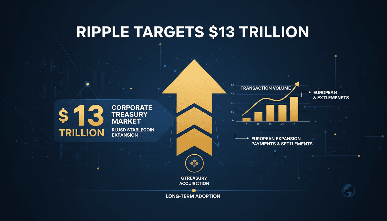 Infographic illustrating Ripple's $13 trillion target market and RLUSD's growth in the stablecoin sector.
