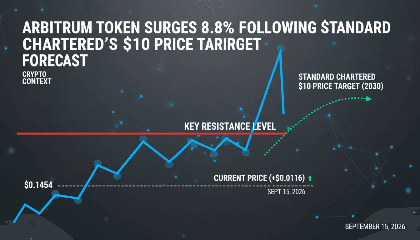 A graph depicting Arbitrum's price increase and future projections, highlighting the $10 target forecast.