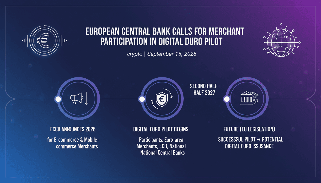 Infographic detailing the ECB's digital euro pilot, including key dates and participants.