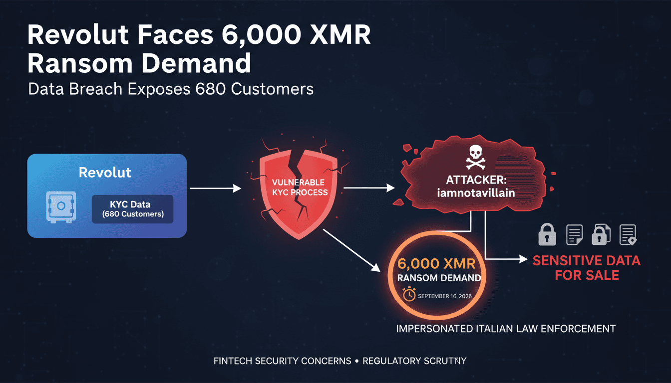 Infographic showing the flow of data in the Revolut breach, highlighting KYC vulnerabilities.