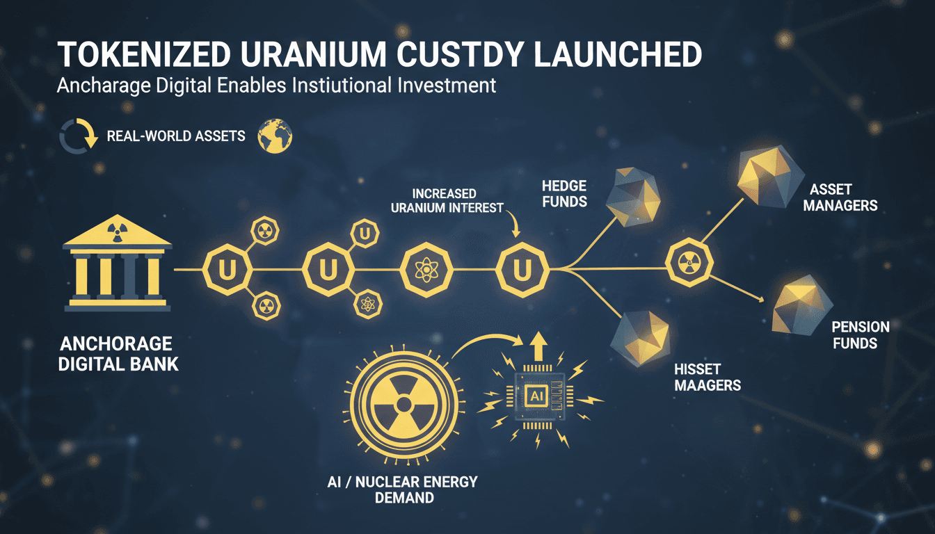 Infographic showing Anchorage Digital Bank's custody for tokenized uranium and its impact on institutional investments.