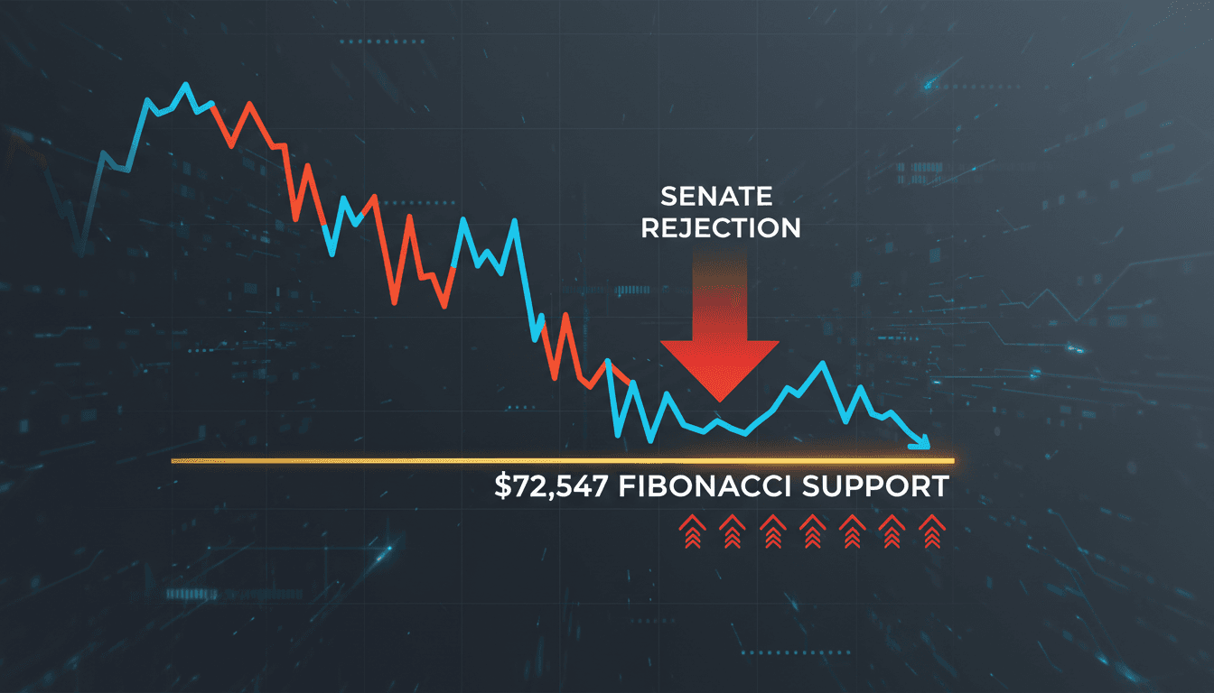 A chart illustrating Bitcoin's price movement with a focus on the $72,547 Fibonacci support level.