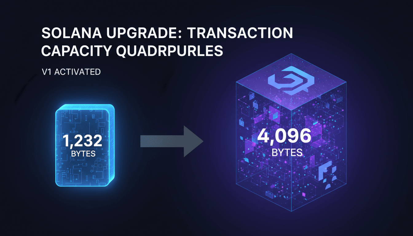 Solana Mainnet Activates Transaction V1 Upgrade Increasing Capacity to 4,096 Bytes