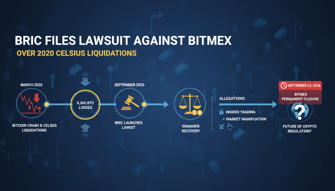 Infographic detailing the BRIC lawsuit against BitMEX, highlighting key allegations and financial stakes.