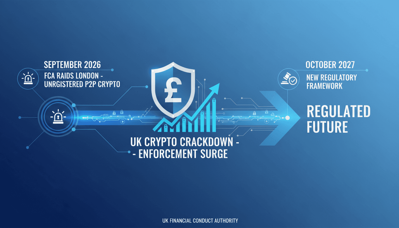 Infographic showing FCA's crackdown on unregistered peer-to-peer crypto trading in the UK.
