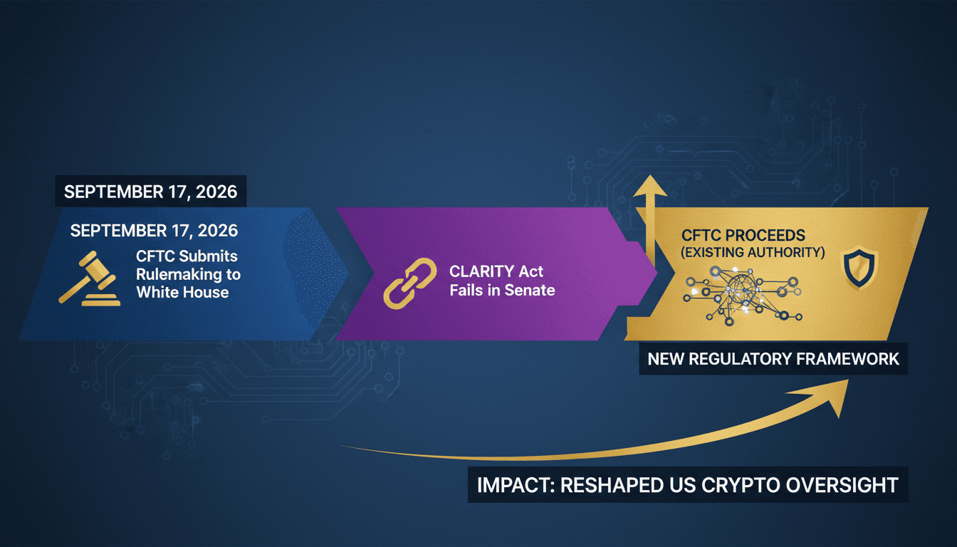 Infographic showing the CFTC's crypto rulemaking timeline and its impact on digital assets.