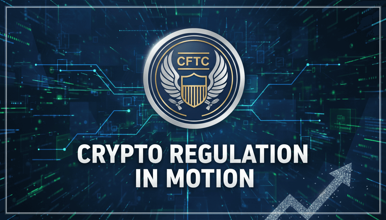 A graphic showing the CFTC logo and the phrase "Crypto Regulation in Motion" to illustrate the evolving regulatory landscape.