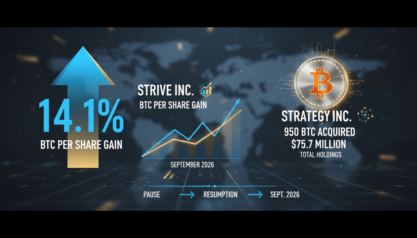Infographic showing Bitcoin purchase strategies of Strategy Inc. and Strive Inc. with percentage gains.