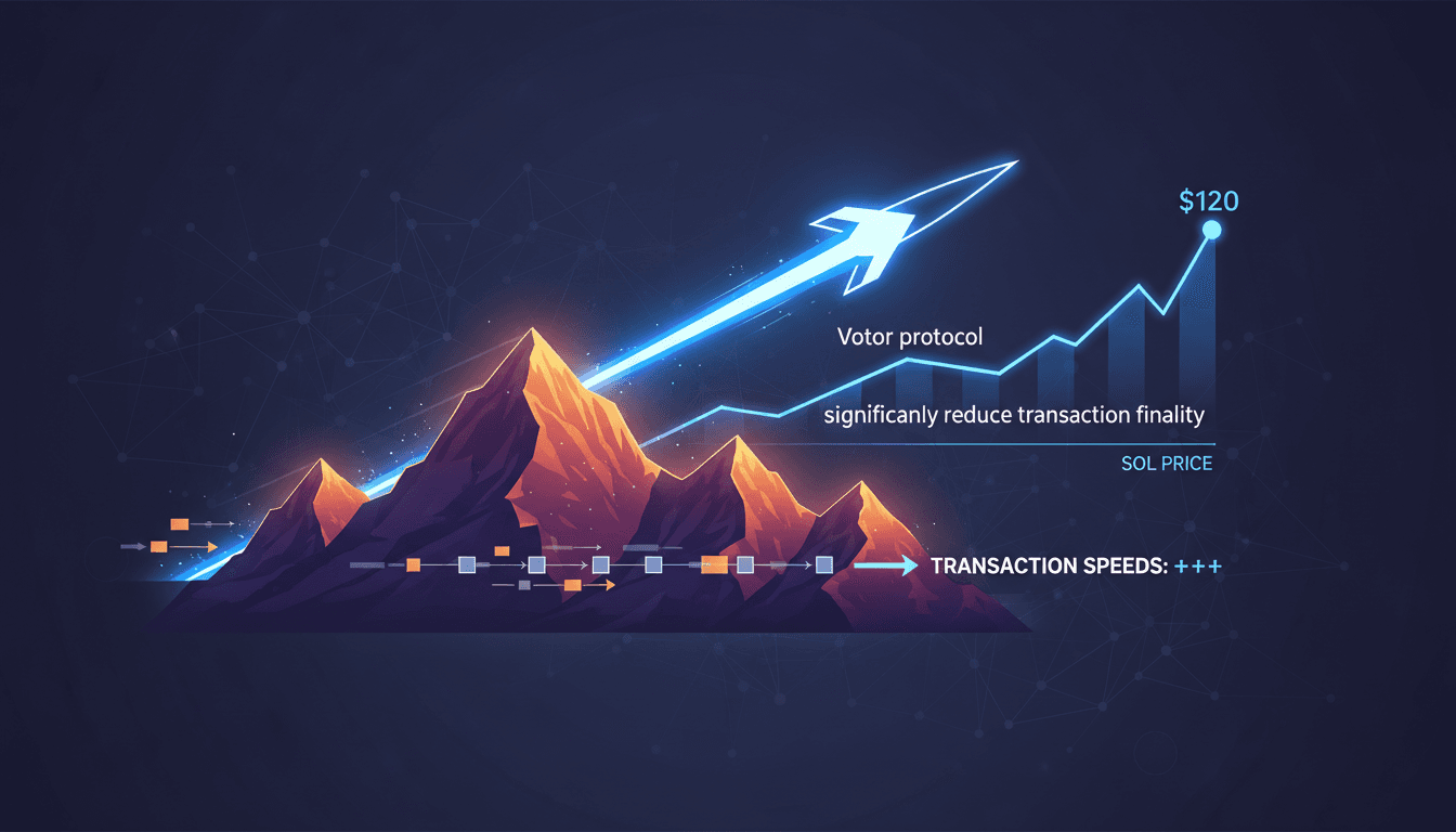 A visual representation of Solana's Alpenglow upgrade showcasing improved transaction speeds and SOL price dynamics.