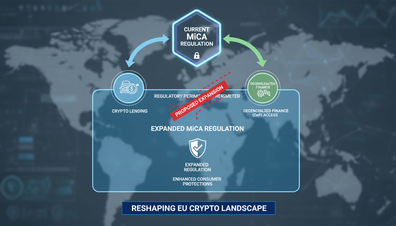 Infographic showing the impact of MiCA expansion on crypto lending and DeFi access in the EU.