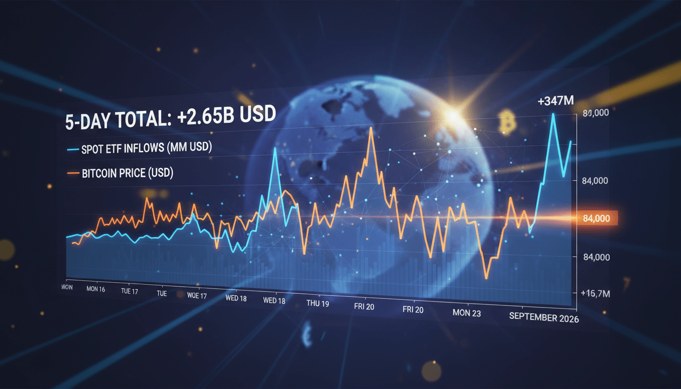 A chart showing Bitcoin ETF inflows and price movements, highlighting the recent surge in institutional interest.