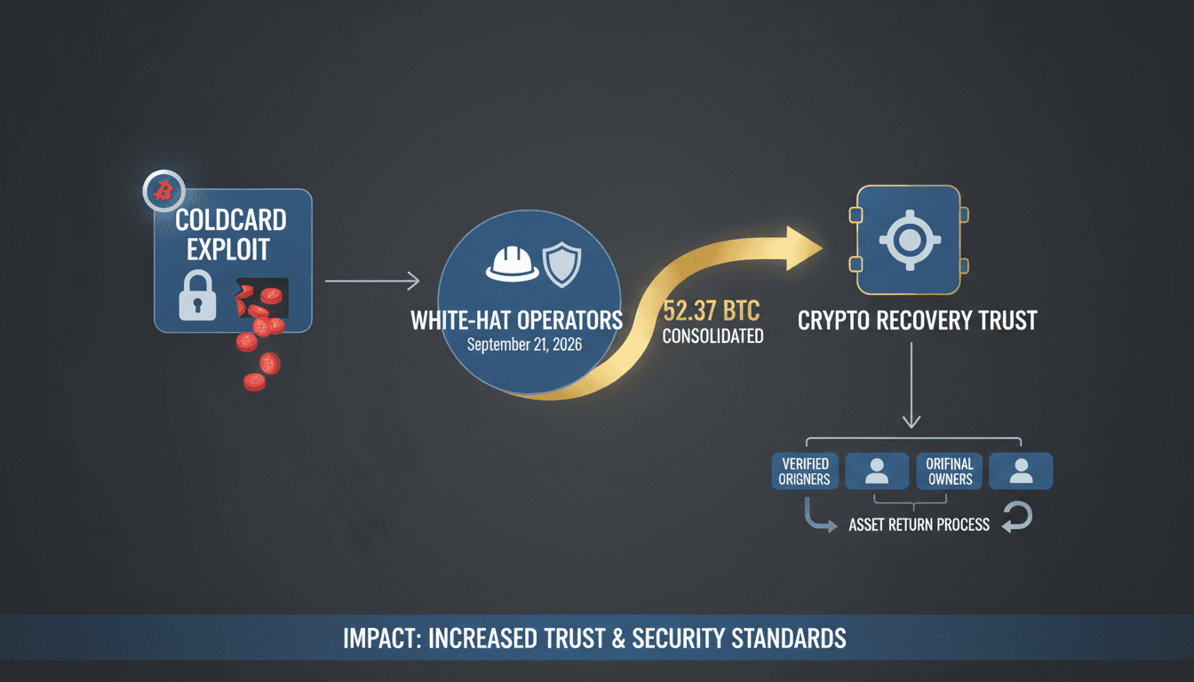White-hat operators recover 52.37 BTC from Coldcard exploit into Crypto Recovery Trust