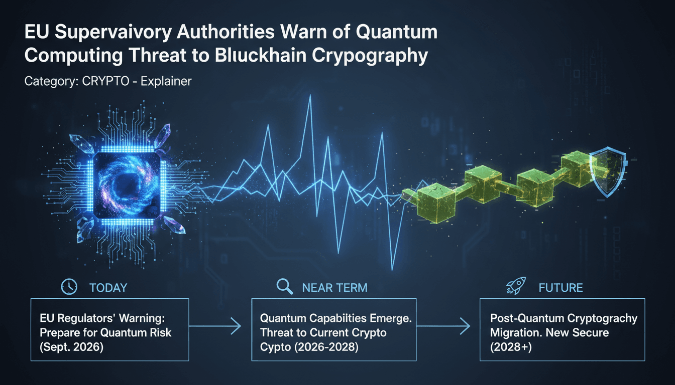 Infographic showing quantum computing risks to blockchain security and the EU's response.