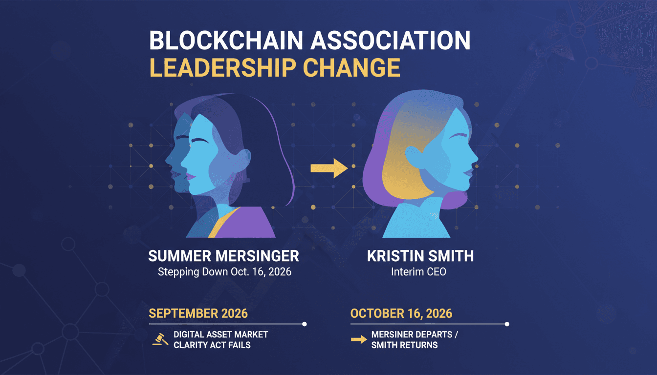 Leadership transition at the Blockchain Association with Summer Mersinger stepping down and Kristin Smith returning as interim CEO.