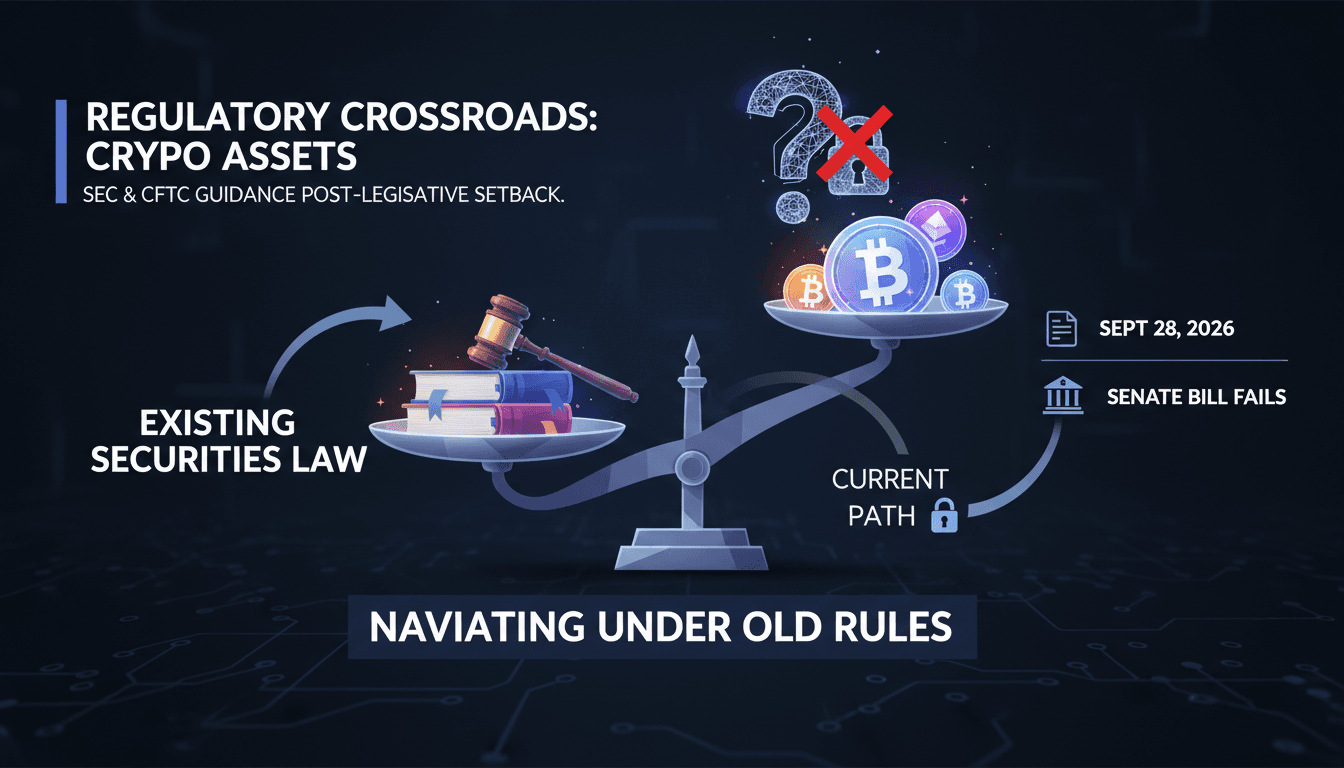 Infographic summarizing SEC and CFTC guidance on crypto assets and regulations.