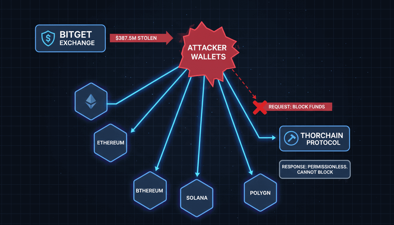 A visual representation of the Bitget hack and THORChain's response, highlighting the complexities of asset recovery in decentralized finance.