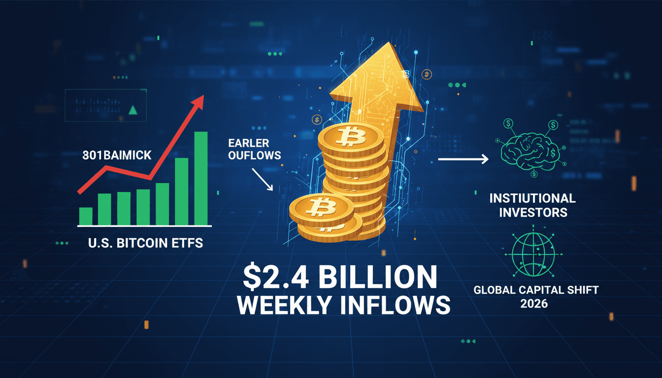 Infographic illustrating the surge in Bitcoin ETF inflows and its impact on institutional investment strategies.