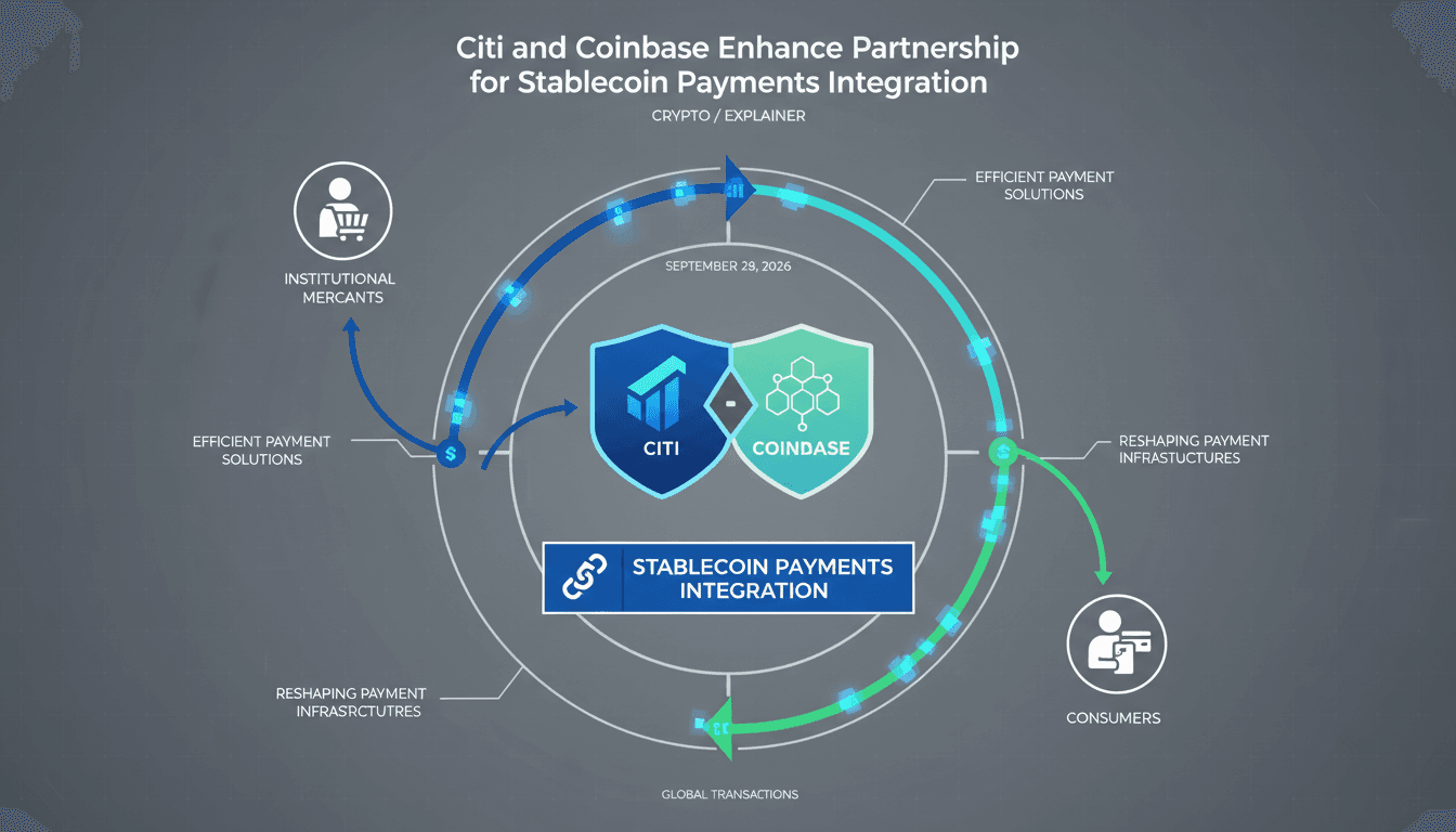 Infographic showing the stablecoin payment process involving Citi and Coinbase.