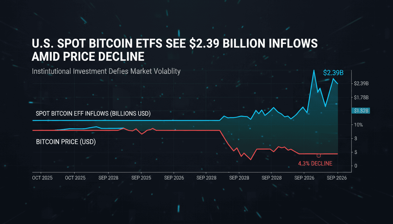 A chart showing the surge in U.S. Bitcoin ETF inflows alongside Bitcoin price fluctuations.