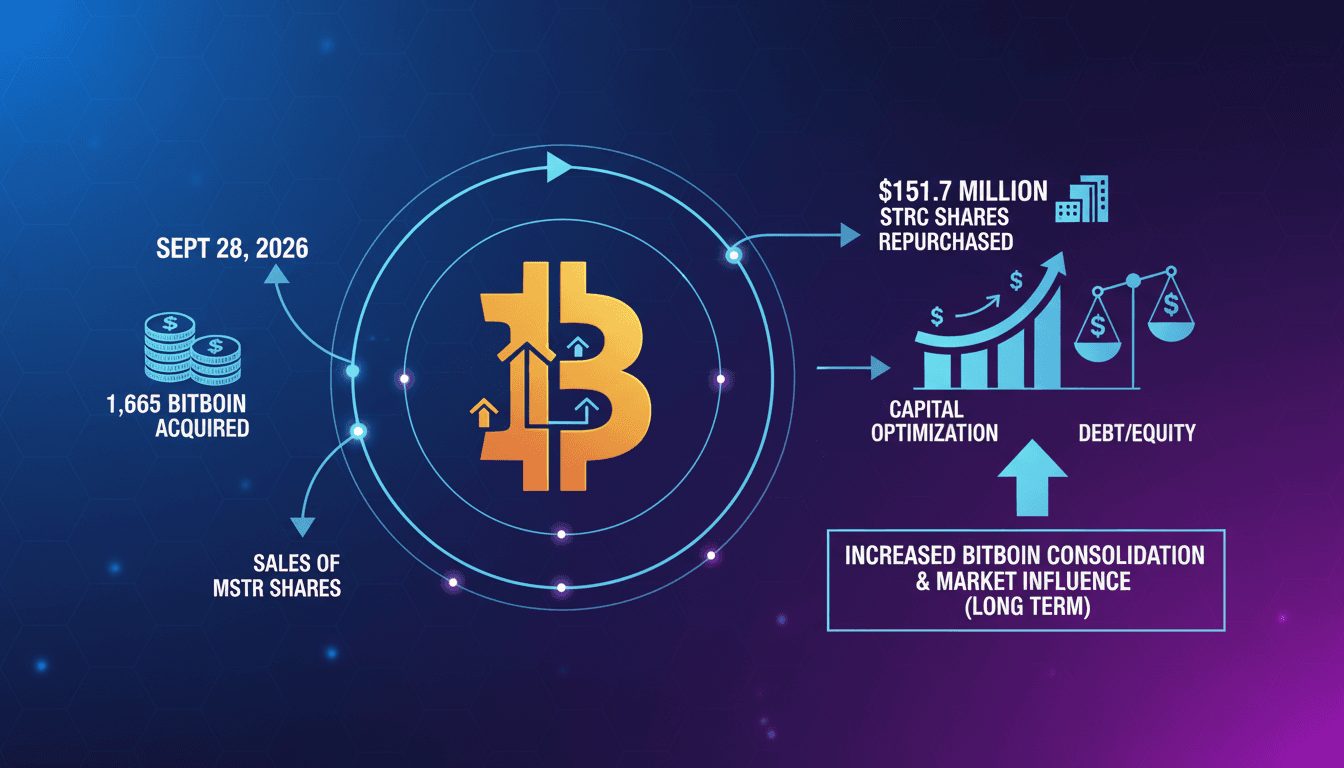 Infographic showing Strategy's Bitcoin acquisition and STRC buyback impact on capital structure.