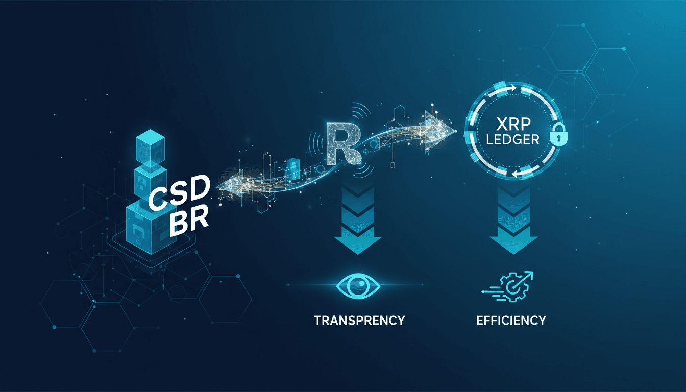 Infographic showing CSD BR and Ripple's blockchain integration for fund records on the XRP Ledger.