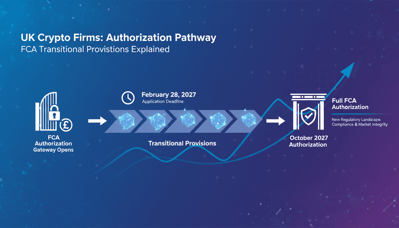 Infographic showing the FCA's crypto authorization timeline and compliance requirements.