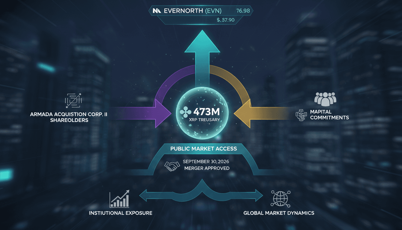 Infographic showing Evernorth's merger details and projected XRP treasury for Nasdaq listing.