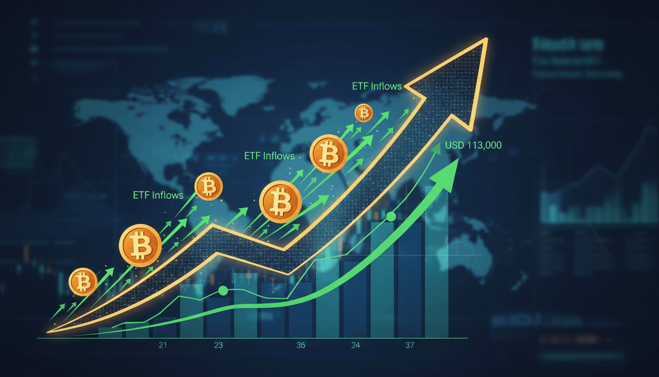 A graph showing Bitcoin's price increase alongside rising ETF inflows, highlighting the renewed institutional interest in cryptocurrencies.