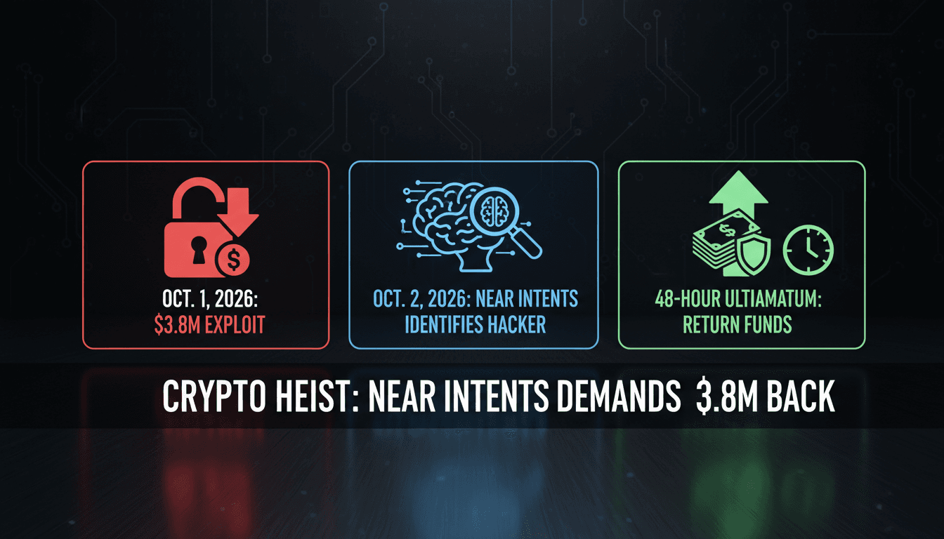 Infographic detailing NEAR Intents' response to the $3.8 million exploit and fund return timeline.