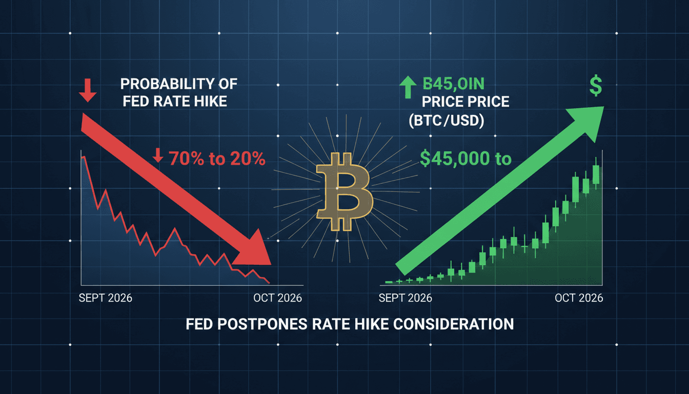 Infographic showing Federal Reserve rate hike probabilities and Bitcoin price trends.