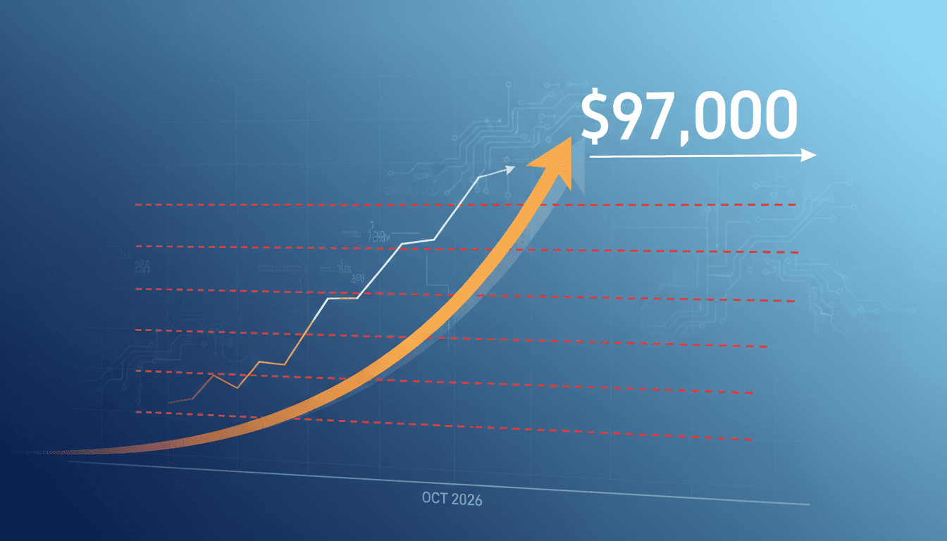 A graphic illustrating Bitcoin's price trajectory and projected resistance levels, highlighting the potential rise to $97,000.