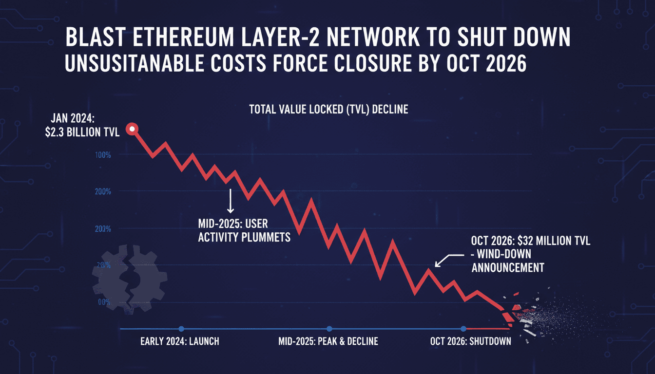 Blast Ethereum Layer-2 Network to Shut Down by October 2026 Due to Unsustainable Costs