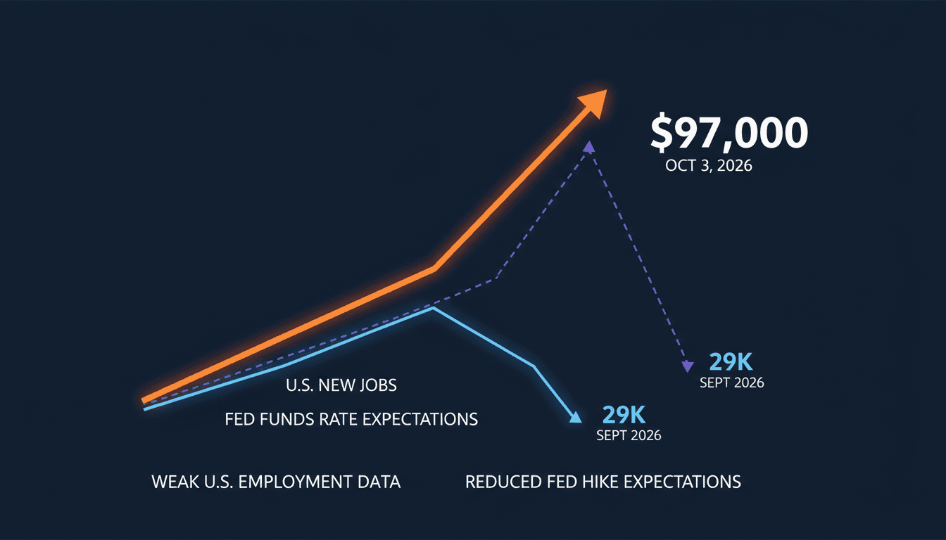 A chart showing Bitcoin's price movement in relation to U.S. employment data and Federal Reserve interest rate changes.