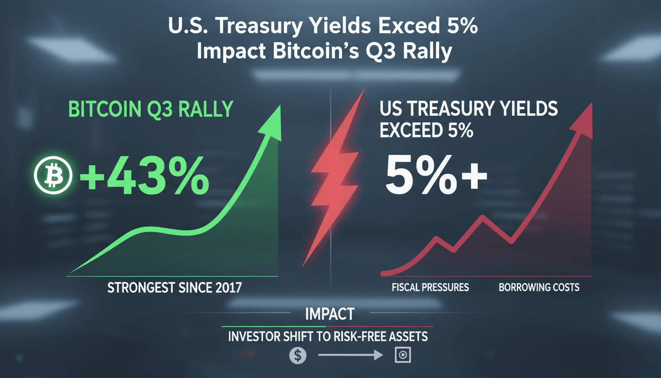 Infographic showing Bitcoin's Q3 performance and U.S. Treasury yield trends.