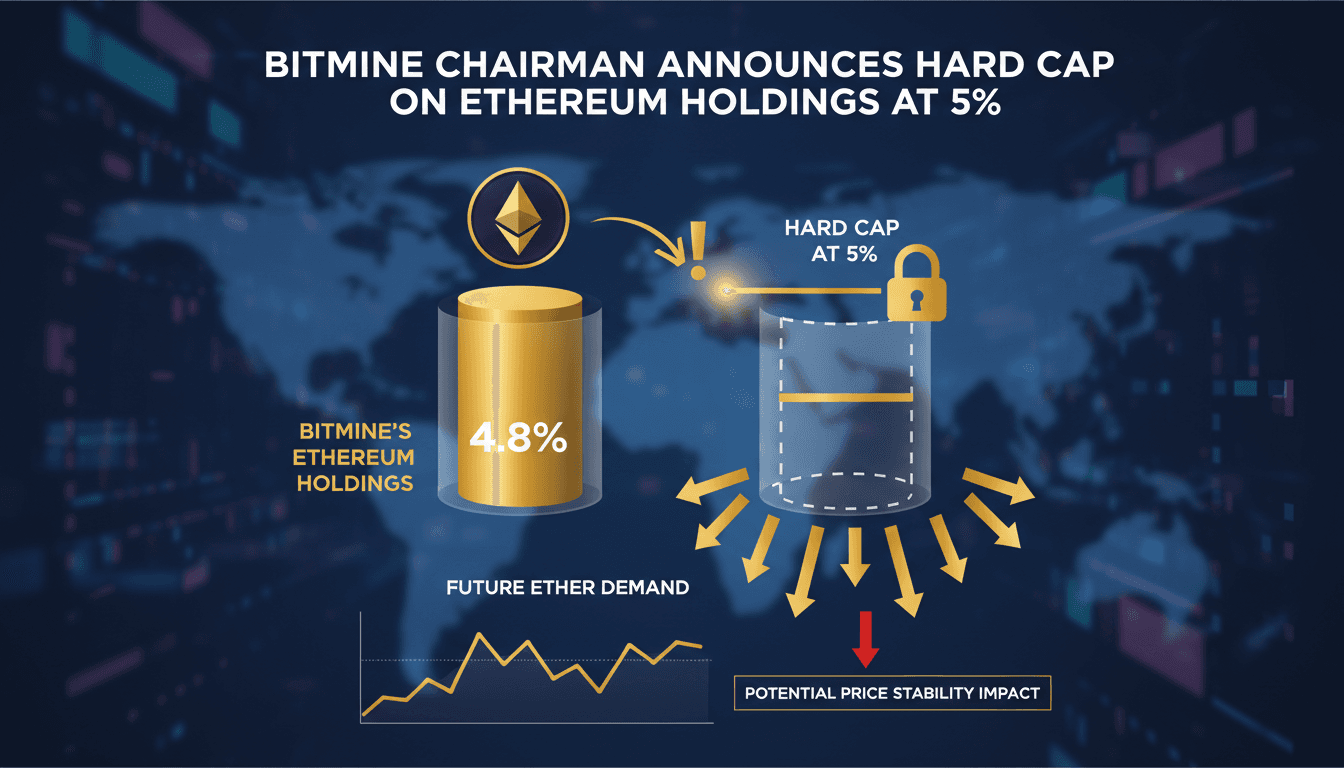 Infographic detailing Bitmine's Ethereum holdings and the significance of the 5% cap.