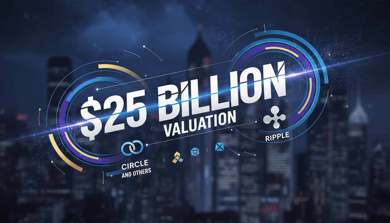 Graphic showing OKX's $25 billion valuation with logos of Circle and Ripple.