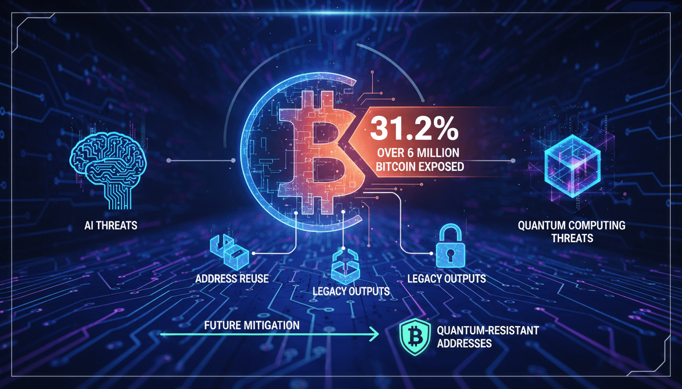 Infographic showing Bitcoin public key exposure and potential quantum threats.