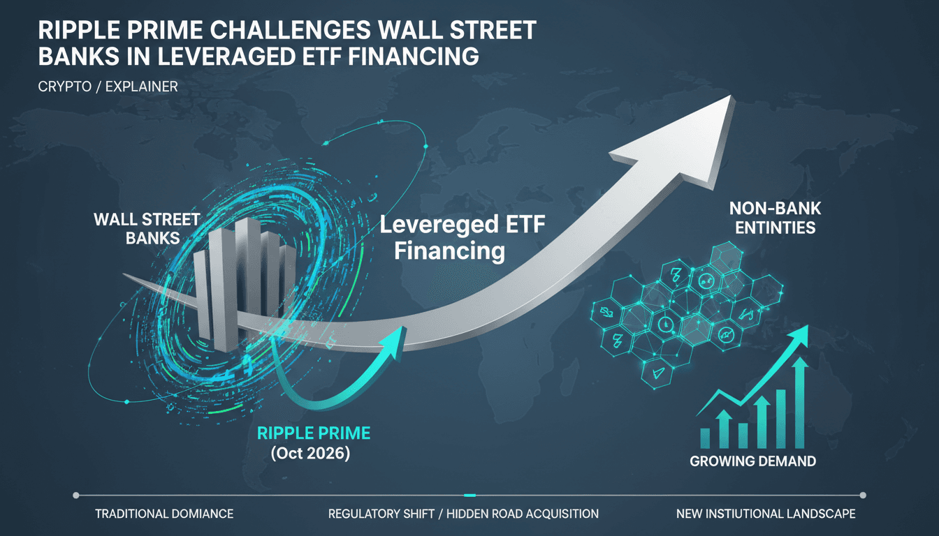 An infographic showing Ripple Prime's impact on leveraged ETF financing and competition with Wall Street banks.