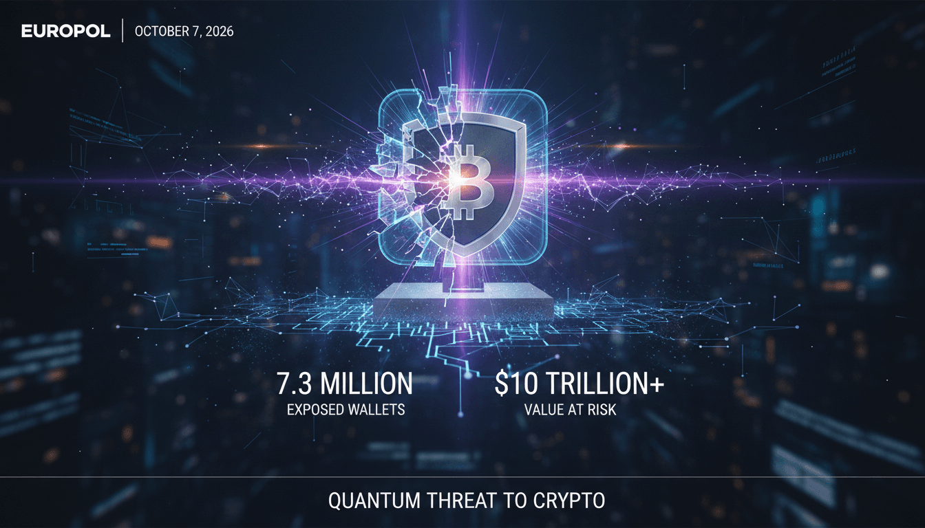 Infographic showing quantum computing risks to cryptocurrency wallet security and exposed public keys.