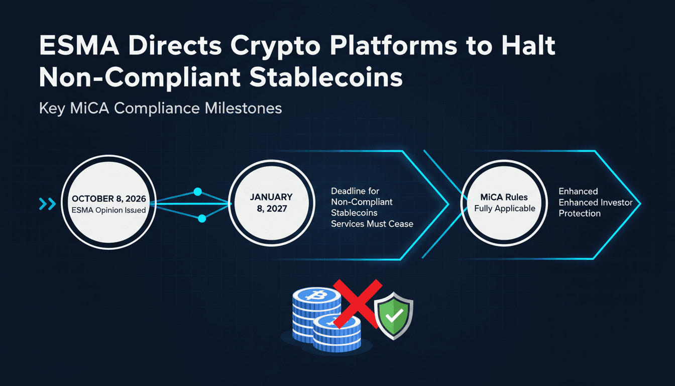 A visual representation of ESMA's stablecoin directive and its implications for crypto platforms in the EU.