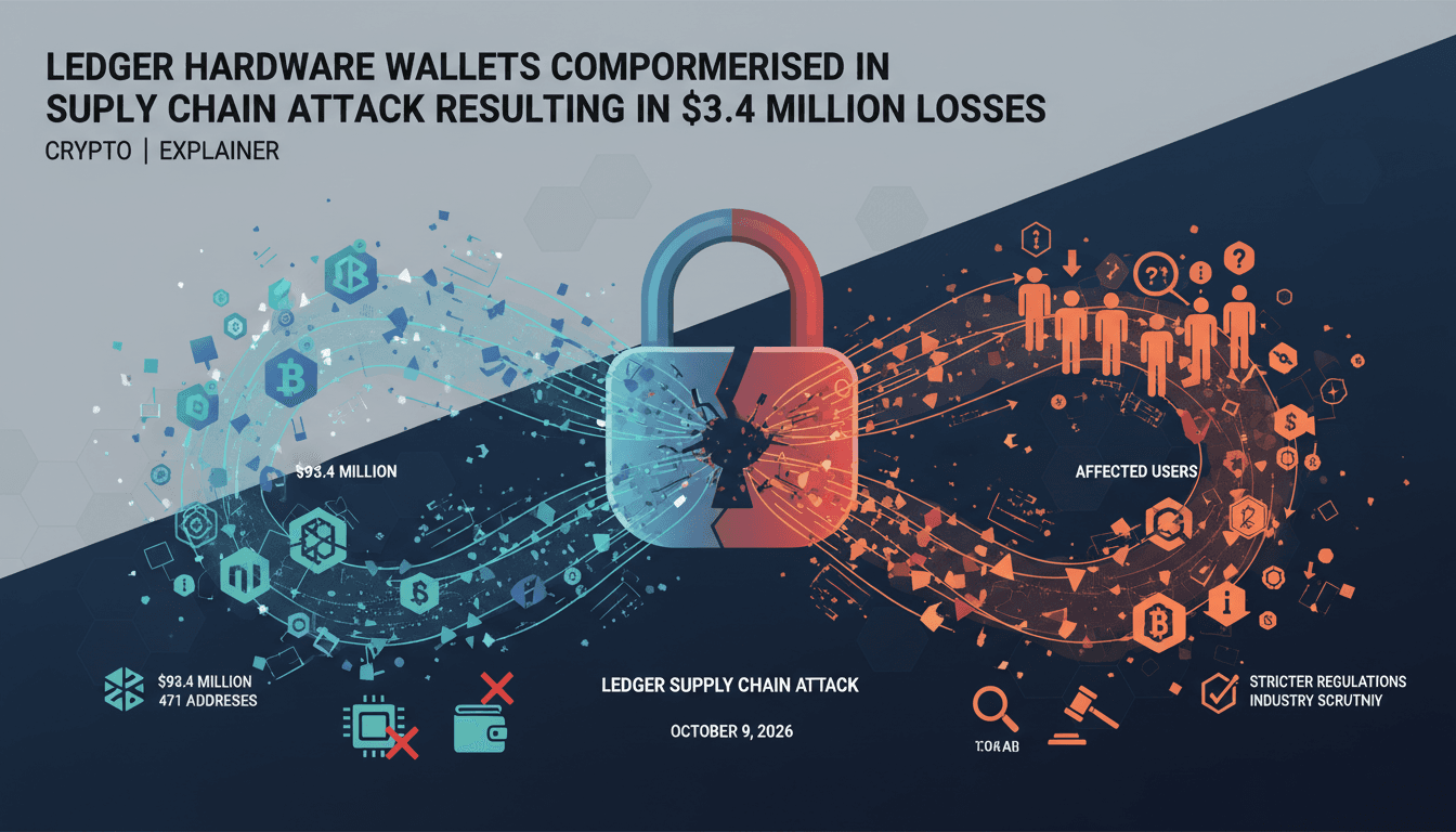 Infographic showing the flow of stolen funds from Ledger hardware wallets and the impact on users.